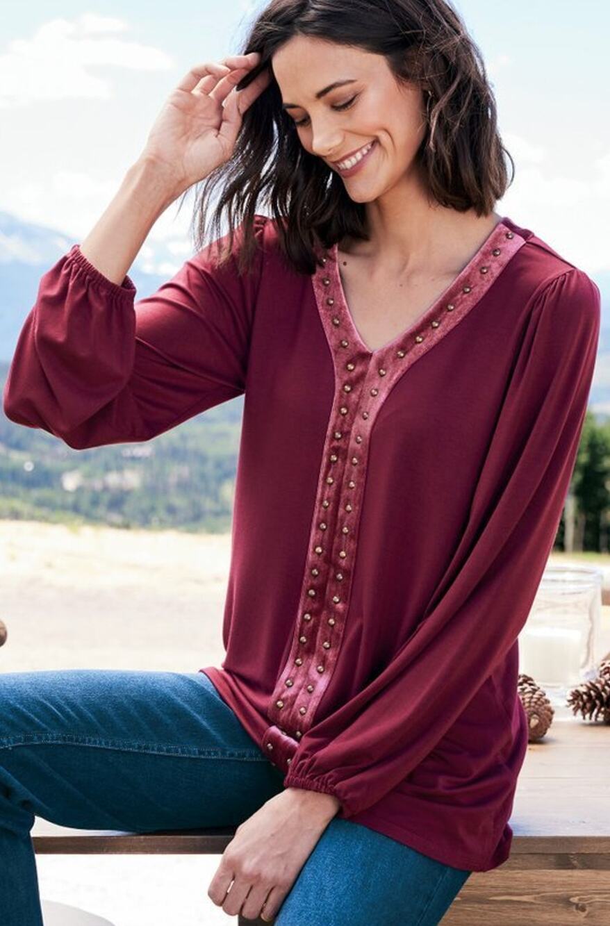 NWT Soft Surroundings Plus 2X Adornment Top in Cabernet Velvet 2FN17